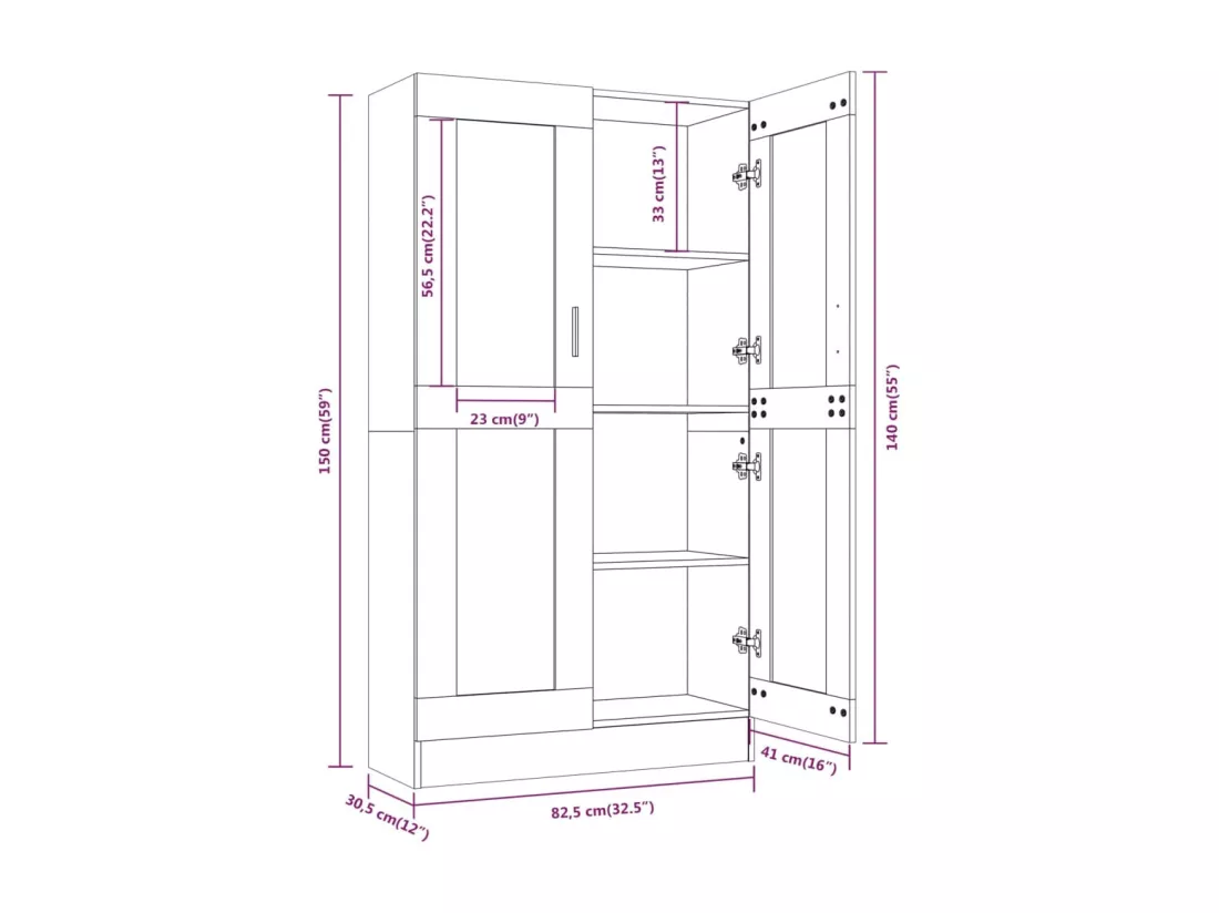 Armoire à vitrine Sonoma gris 82,5x30,5x150cm Bois d'ingénierie