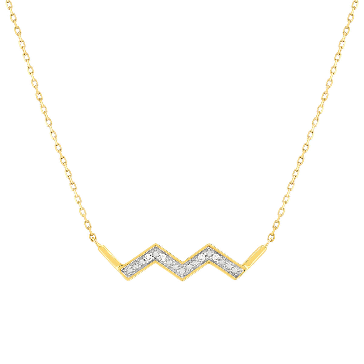 Collier or 375 2 tons diamants 42 cm, motif éclair