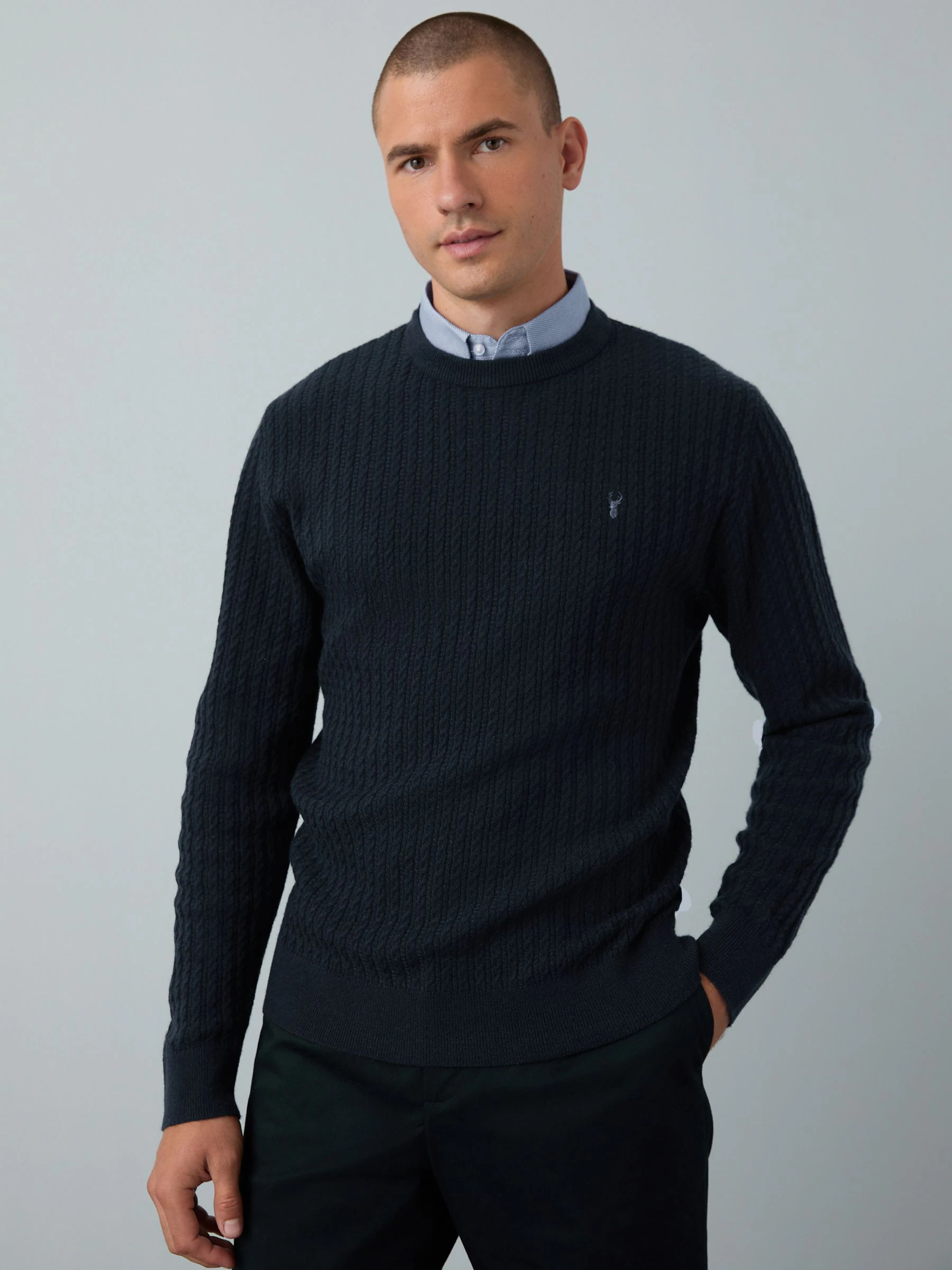 Donkerblauw - Regular fit trui met overhemdkraag