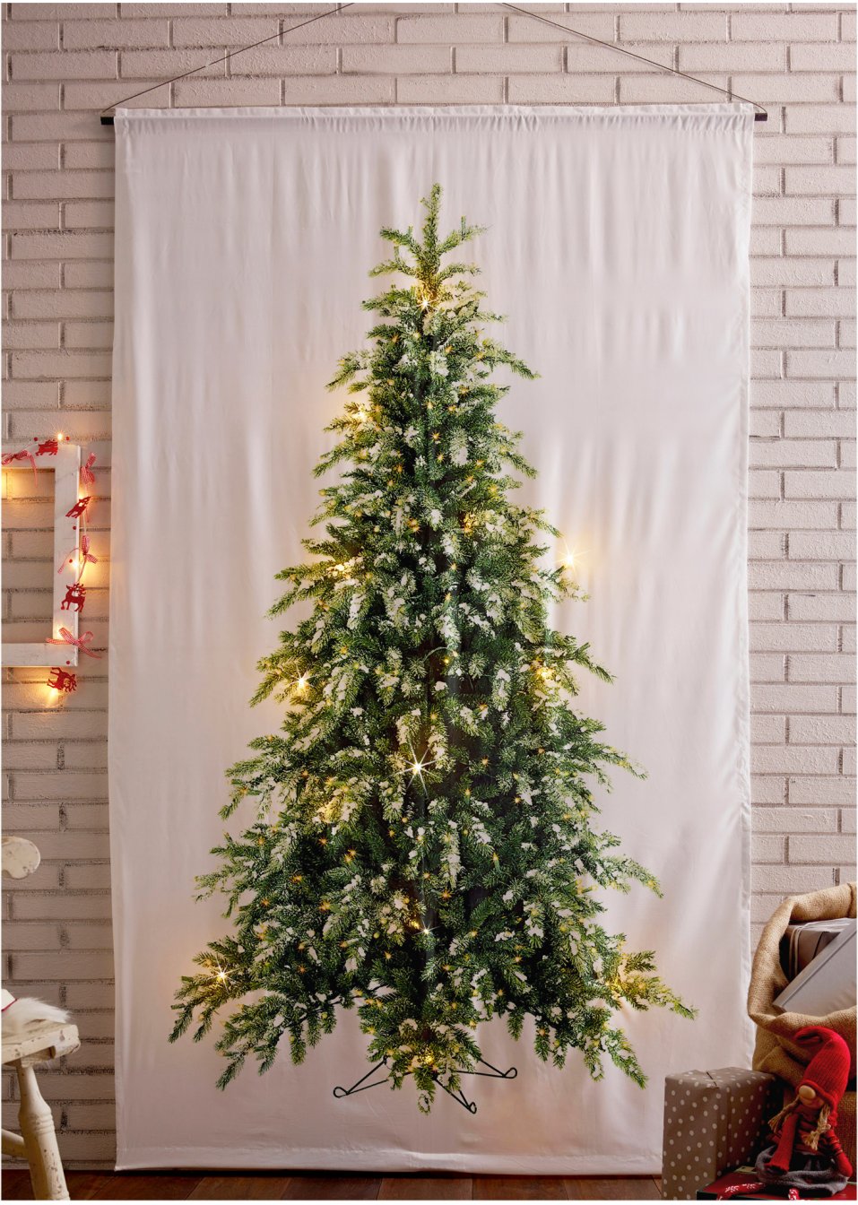 Rideau LED avec imprimé sapin de Noël (1 pce)