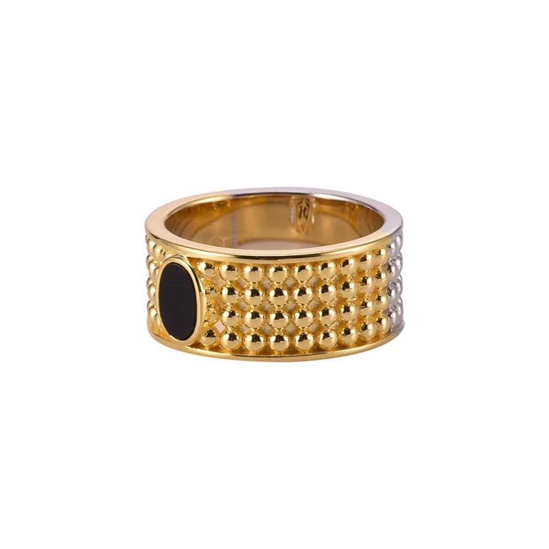 Bague En Argent Doré Jacky Boule Pierre Onyx