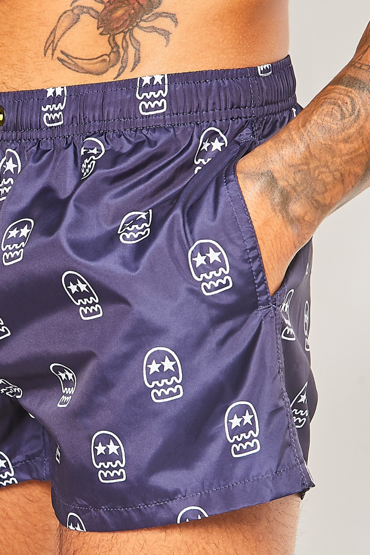 Short de bain bleu marine à tête de morts