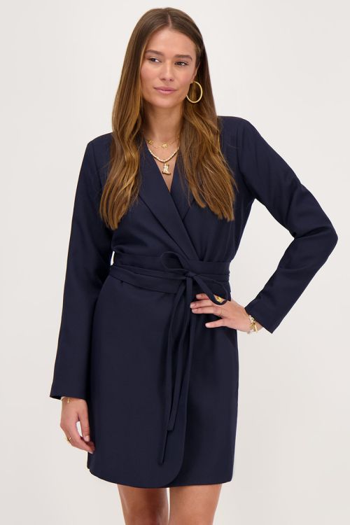 Blauwe blazer jurk met koord
