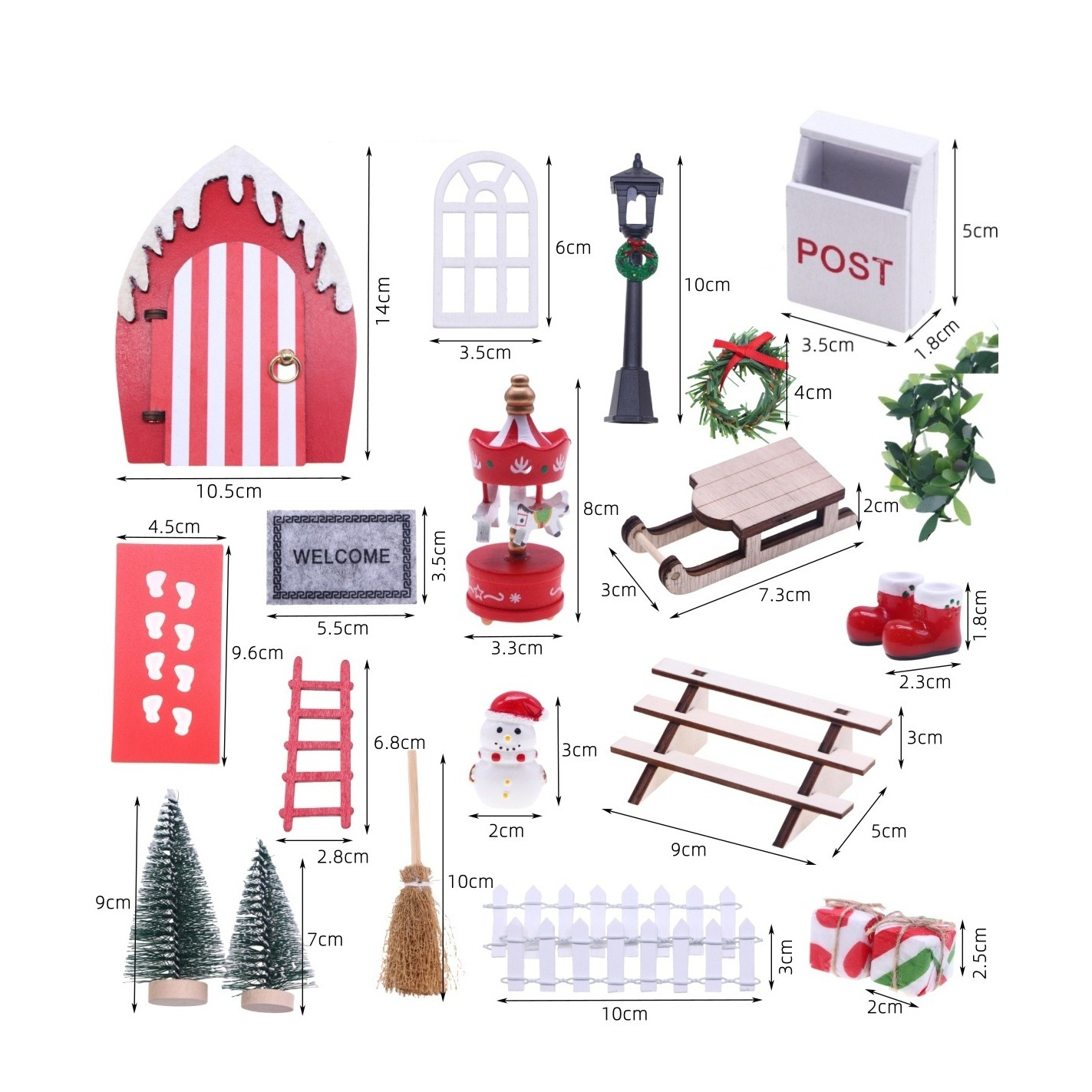 (25-tlg. Set) Miniatur Weihnachts Elfen Tür Mini Wichtel Haus Wand Christmas Home Deko Bastel Zubehör für DIY Projekte