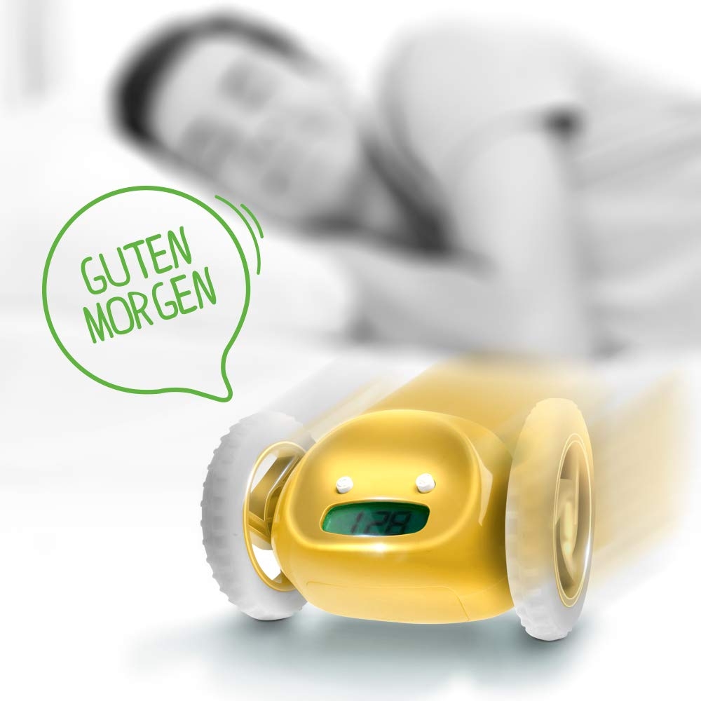 Digitaler Runaway Wecker Rollende Nachttisch Uhr Flüchtender Wecker auf Rädern (Batteriebetrieben) - Gelb