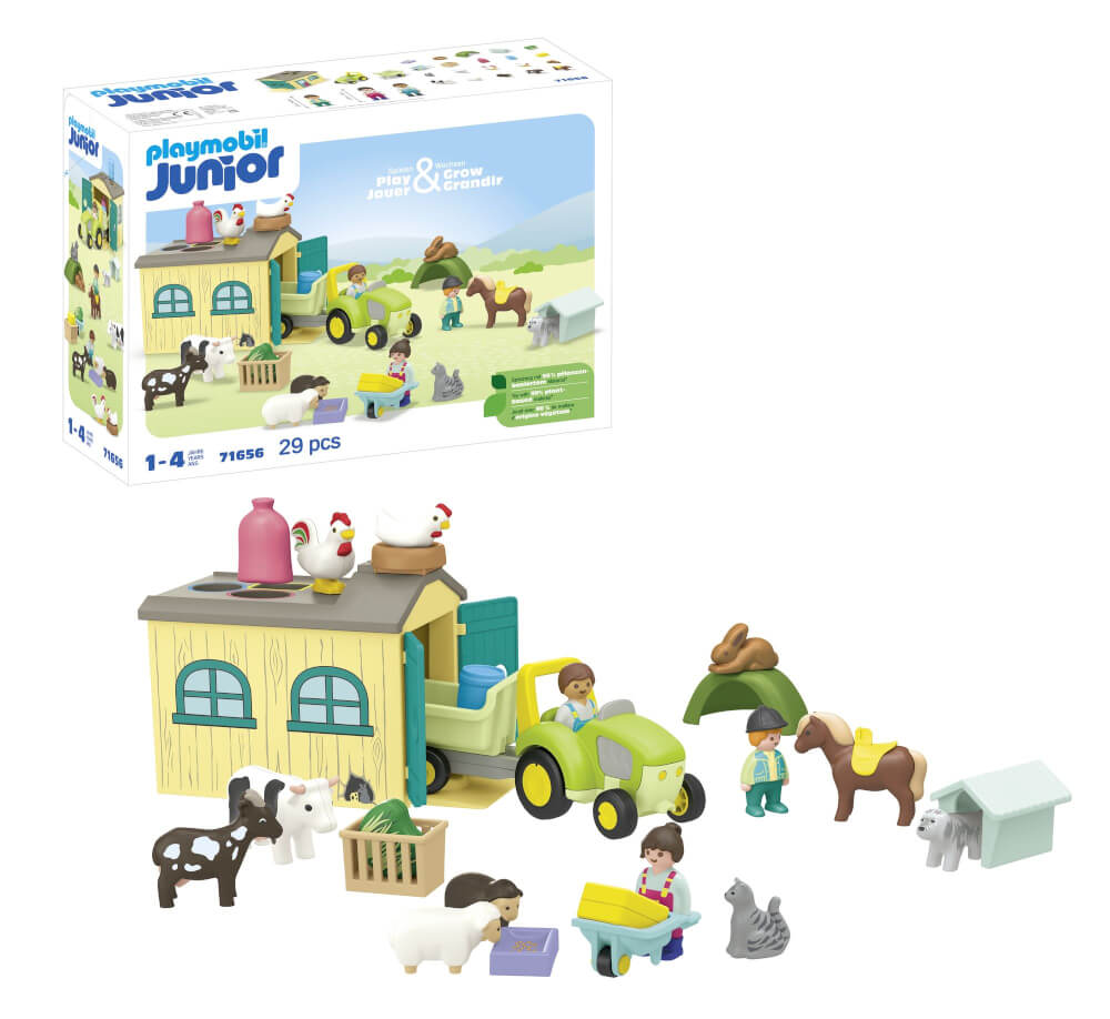 PLAYMOBIL 71656 1.2.3: Bauernhof-Abenteuer mit Traktor, Anhänger und tierischen Freunden