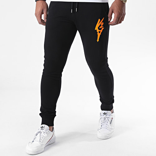 Pantalon Jogging Logo Noir Orange Fluo