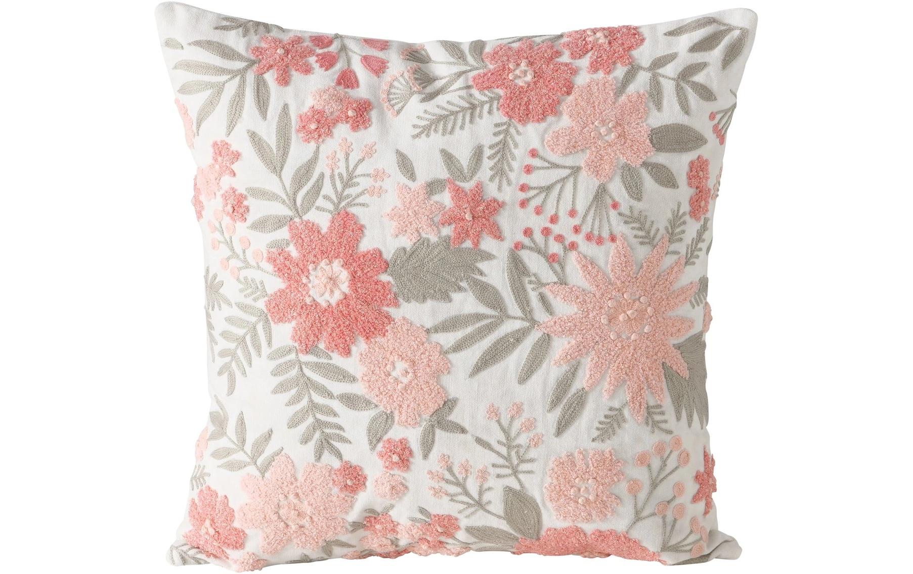 Kissen Lomna 45 x 45 cm, Crème/Dunkelrosa/GrünZierkissen