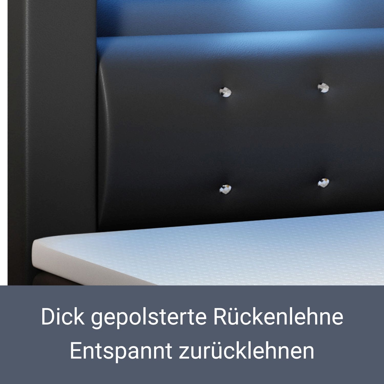 Juskys Boxspringbett Montana 140 x 200 cm schwarz aus Kunstleder mit Federkern Matratze