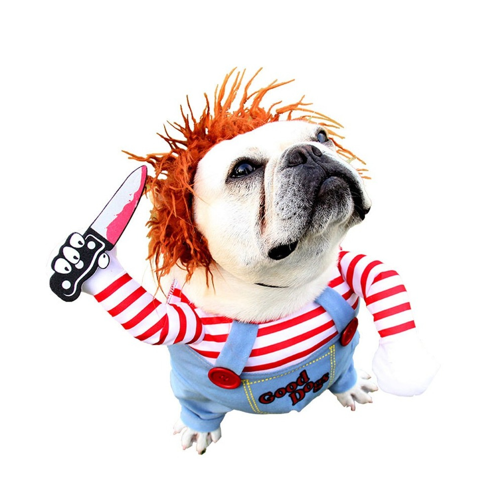 (Gr. S) Haustier Halloween Kostüm Chucky Die Mörderpuppe Verkleidung für Hunde