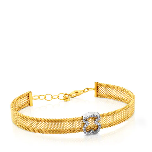 Pulseira Icon Mesh em ouro amarelo e branco com diamantes de 0,14 ct