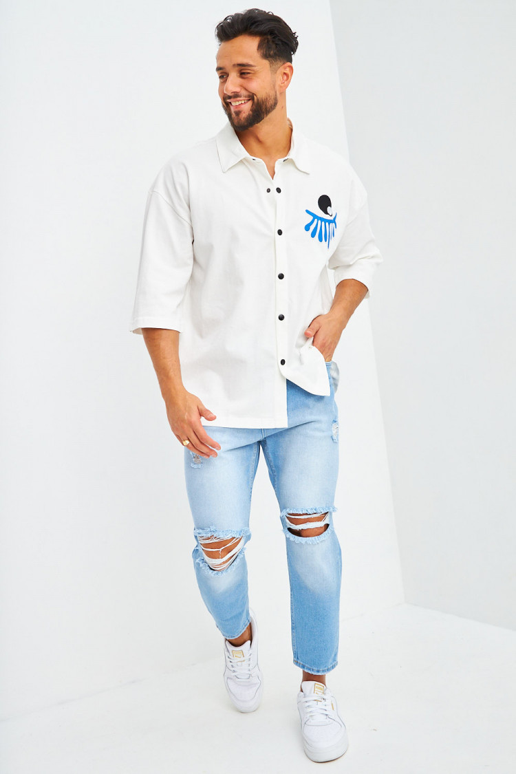Chemise blanche oversize à patchs