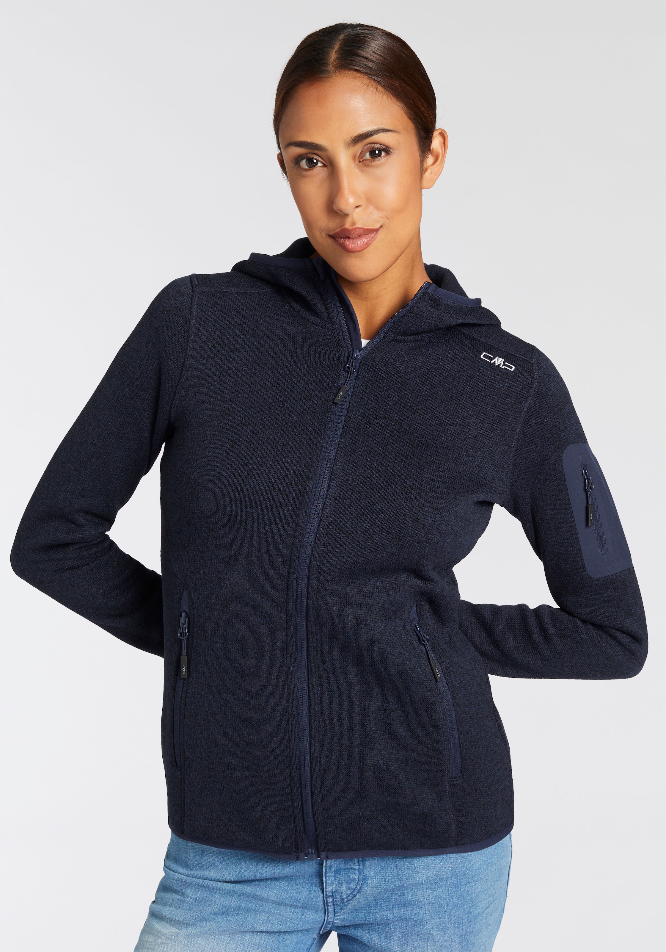 CMP Strickfleecejacke »KNITTED MELANGE HOODY WOMAN HOODY« 1 Stk. tlg. mit Kapuze Wärmend und atmungsaktiv