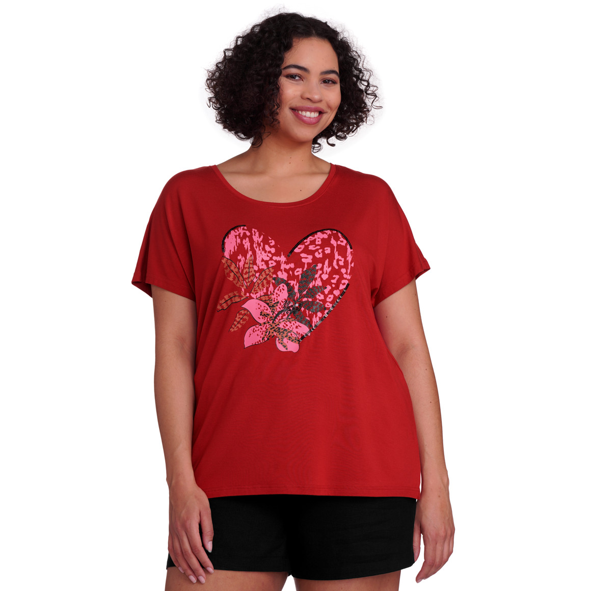 Gina Benotti Damen T-Shirt mit großem Print rot