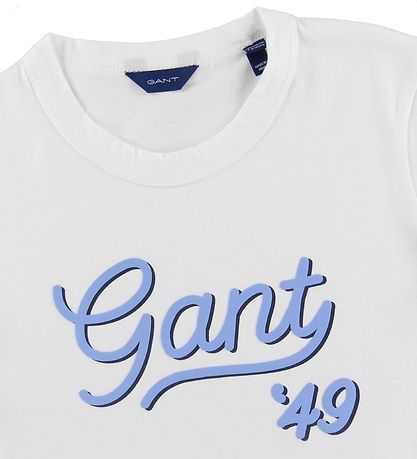 GANT T-Shirt - Gant Script - Weiß m. Hellblau