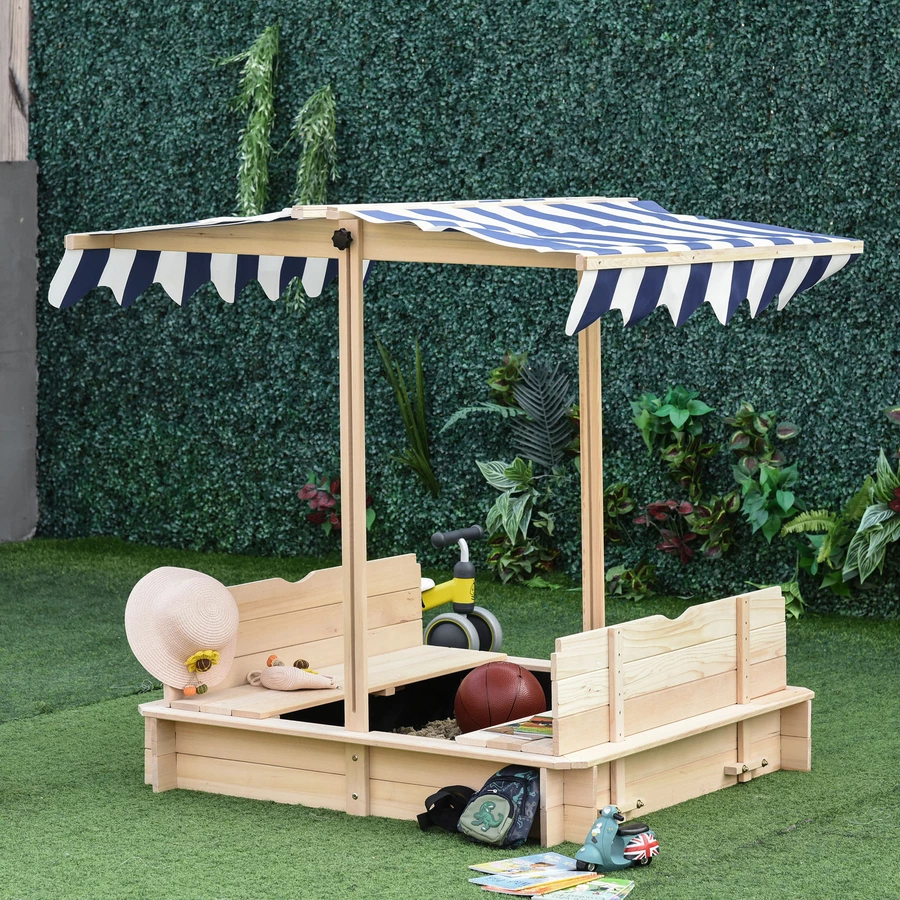 Outsunny Sandkasten mit verstellbarem Dach natur