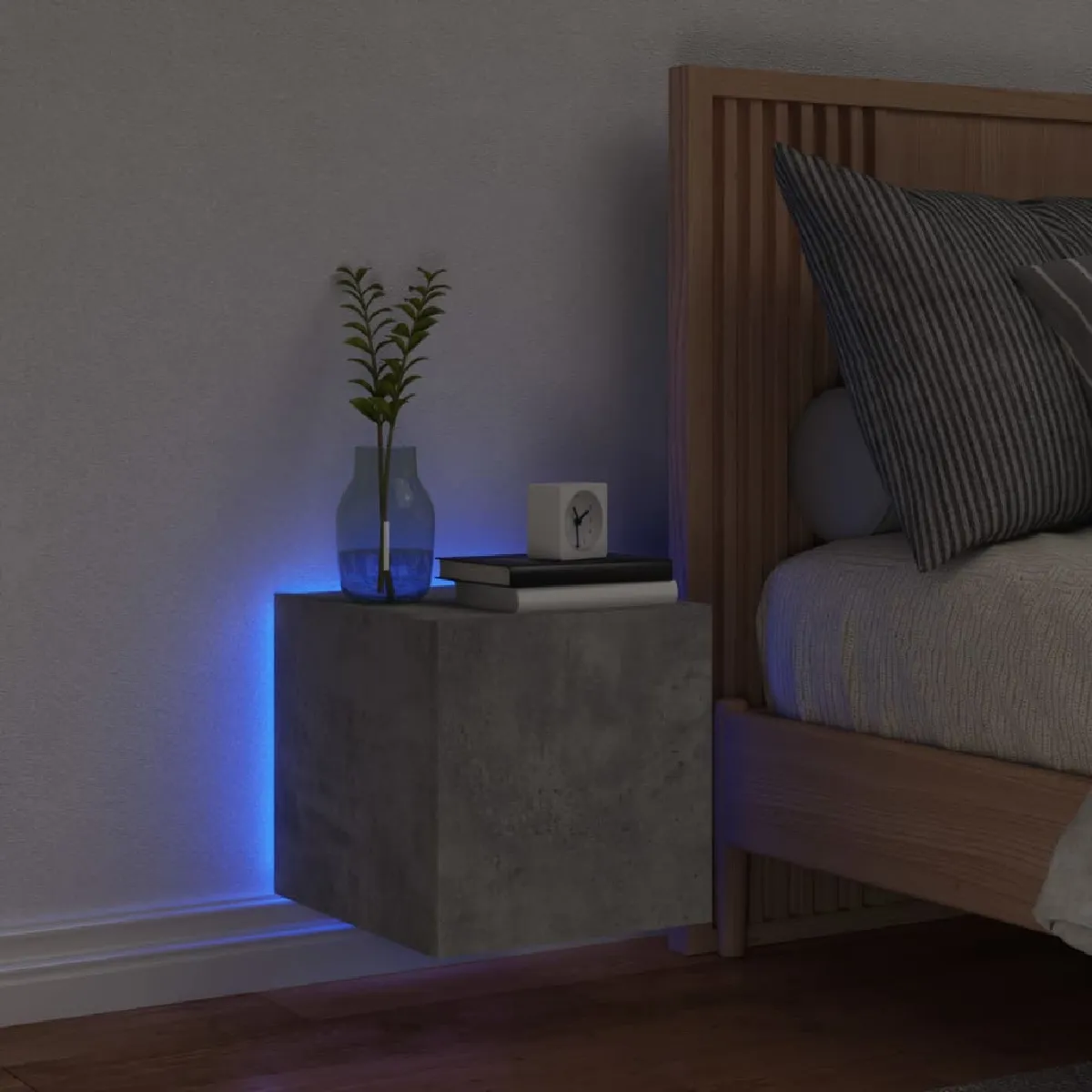 vidaXL Meuble TV mural avec LED - Gris Béton