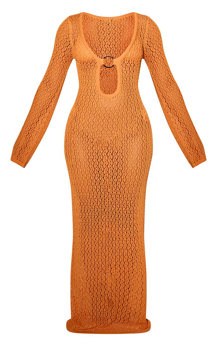 Orange Robe De Plage Maxi En Crochet Avec Anneau O