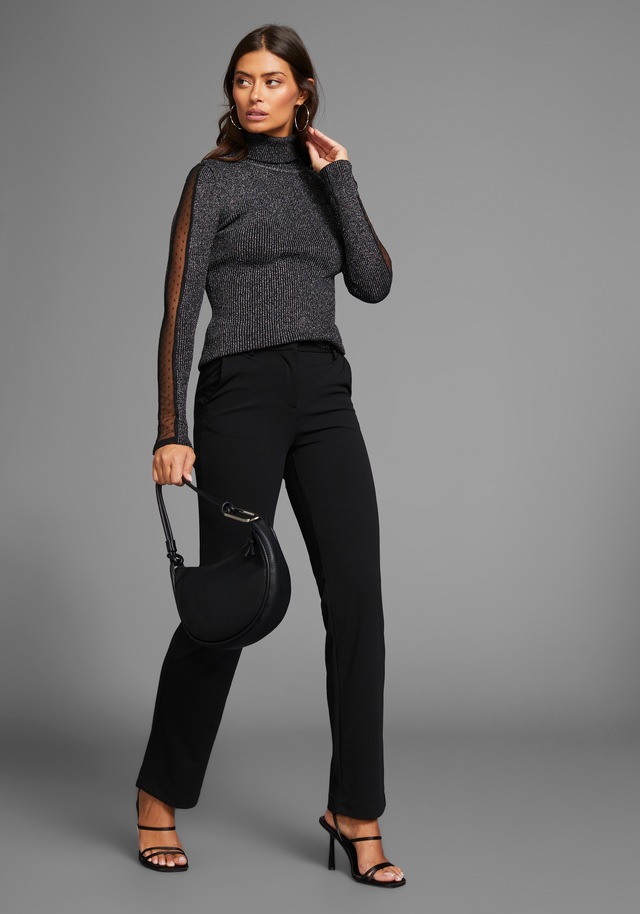 Laura Scott Rollkragenpullover , mit Mesheinsatz am Ärmel aus glitzerndem Lurex