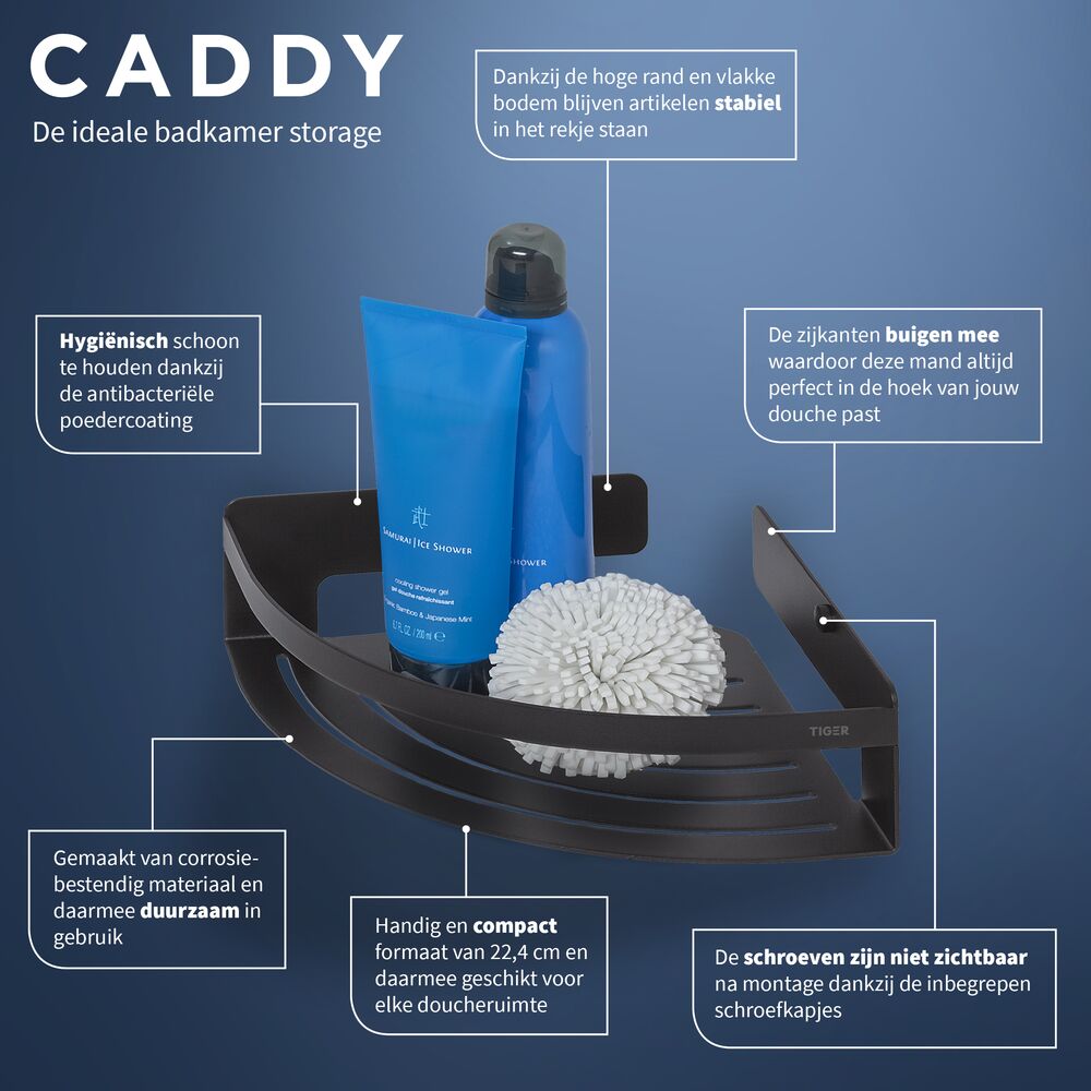 Tiger Caddy douchemand hoek 22,4cm zwart
