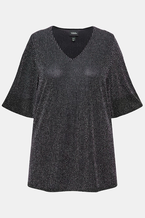 T-Shirt, Glitzerstreifen, A-Linie, V-Ausschnitt, Halbarm