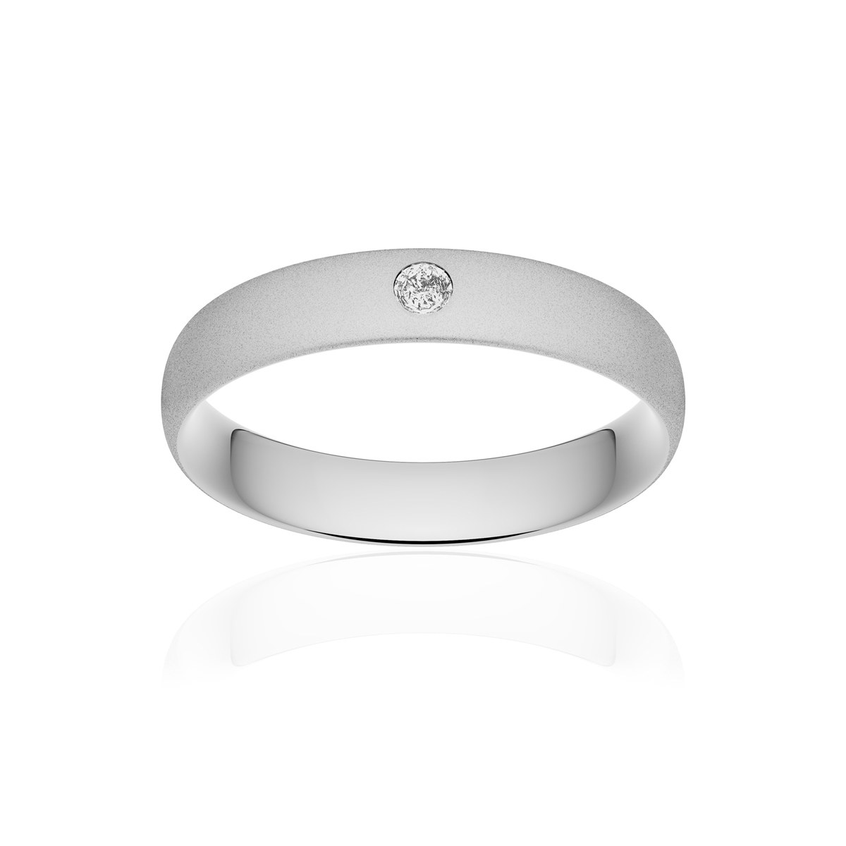 Alliance platine 950 sablé demi-jonc confort 4,5 mm diamant brillant
