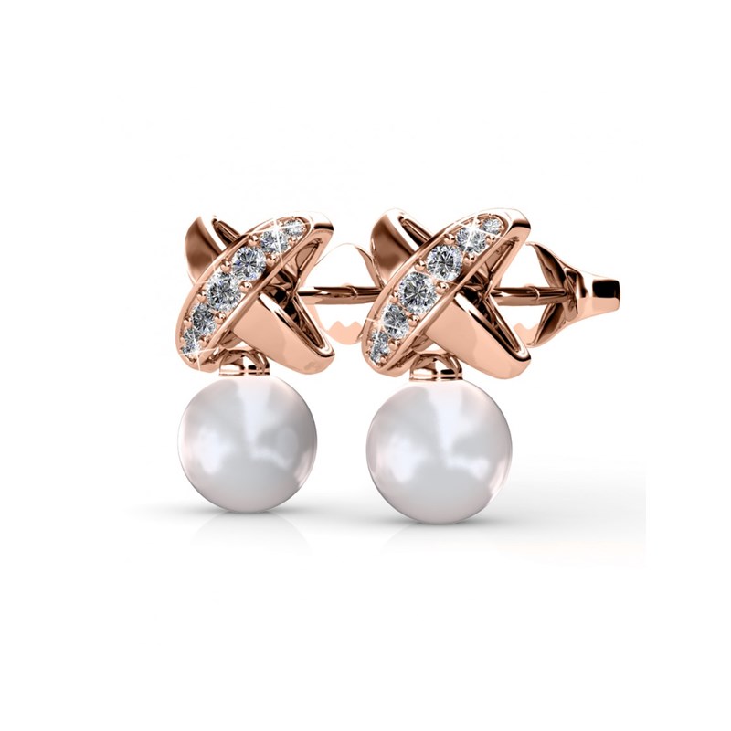 Boucles d'oreilles Chris Pearl - Or Rosé et Cristal