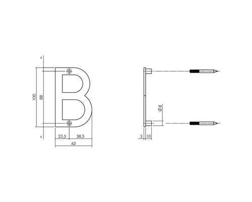 Huisnummerletter Intersteel B 100 mm geborsteld roestvrij staal