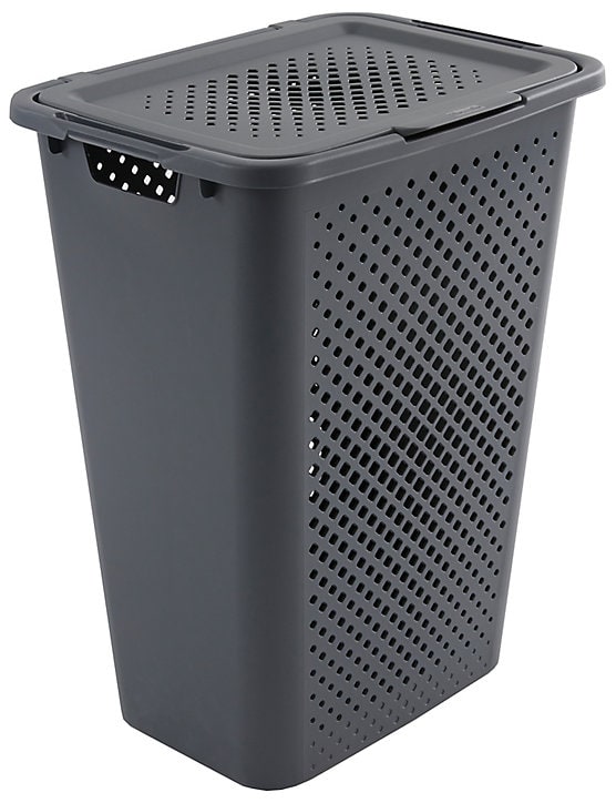Panier à linge Sundis pixel capacité 50 litres coloris gris en polypropylène recyclé L.40 x l.25 x H.57 cm