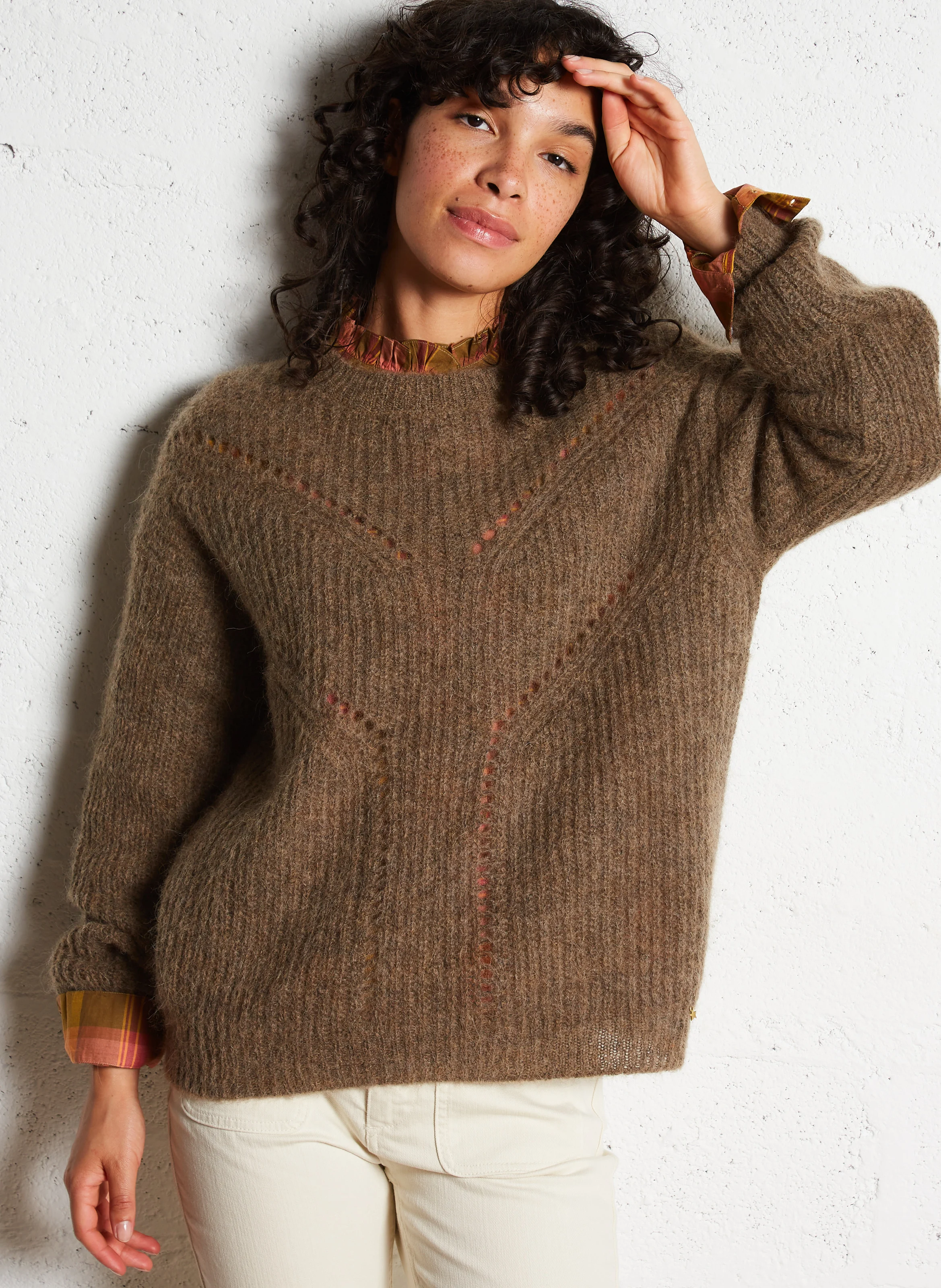 ANOUCHKA - Pull col rond en laine mélangée | Beige