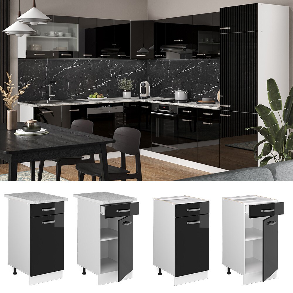 Vicco Schubunterschrank Küchenschrank R-Line Solid Weiß Schwarz 40 cm modern