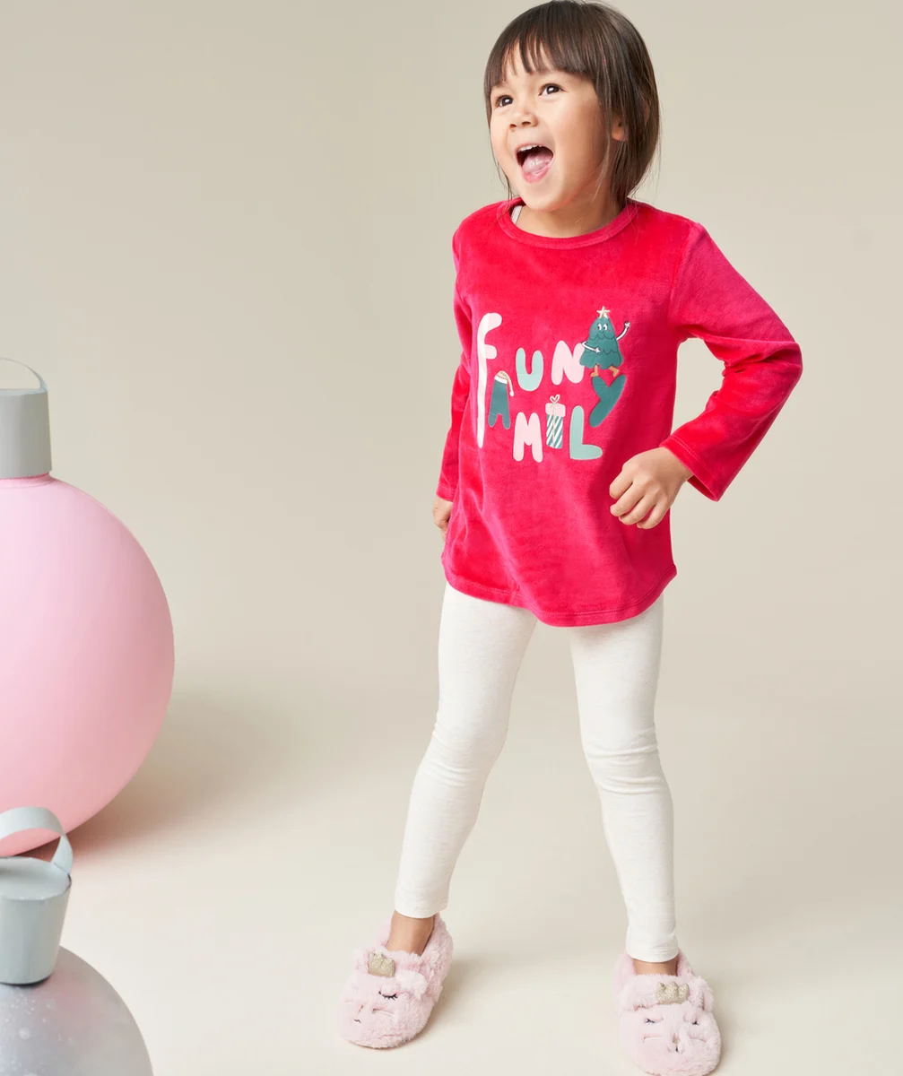 PYJAMA EN VELOURS FILLE EN FIBRES RECYCLÉES ROSE