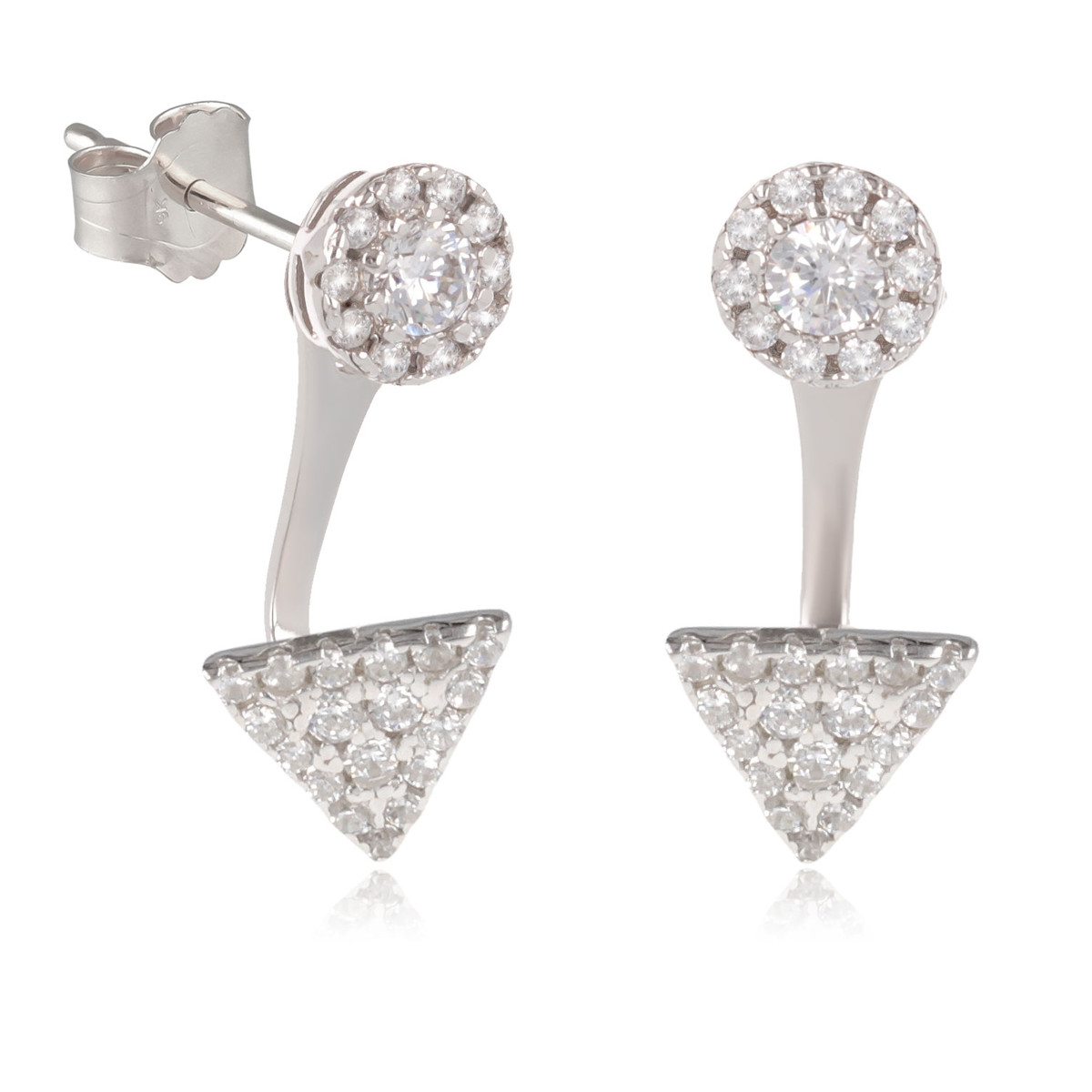 Boucles d'oreille argent rhodié triangle et cercle cubic zirconia