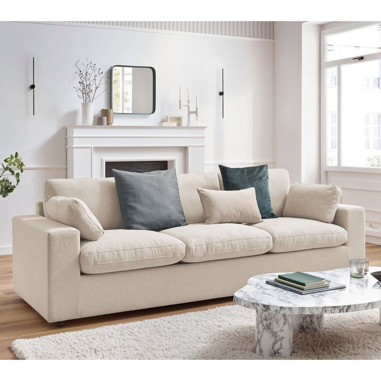 Bobochic Canapé droit fixe 3 places belair beige - 250x93x80 cm