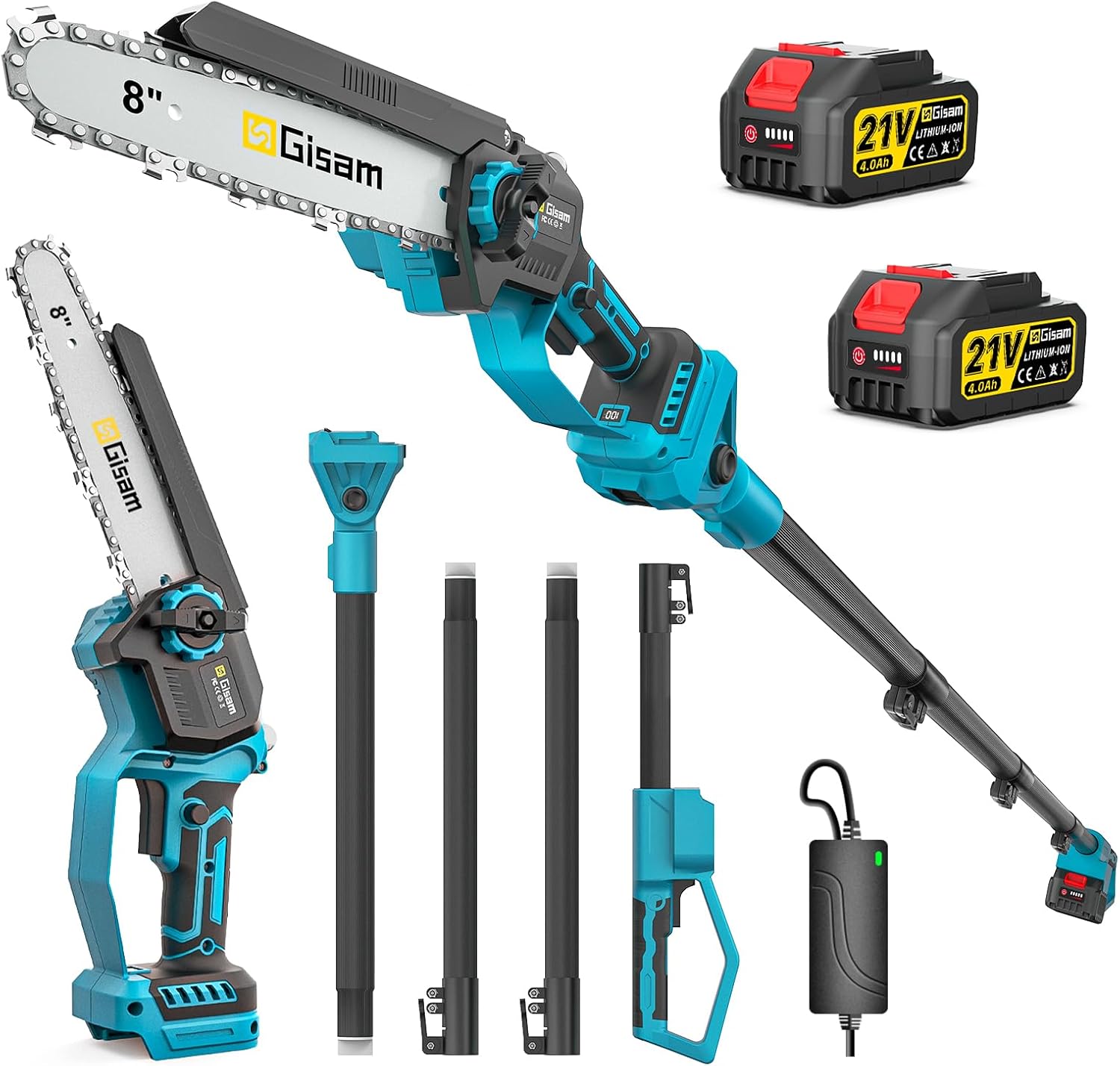 2-In-1 KettensäGe Und Hochentaster Akku FüR Makita 18v, Mit 2×4.0ah Akku, VerläNgerungsstange Bis 4.2m, BüRstenloser Motor, Elektro Hochentaster AstsäGe FüR Baumzweige, Holzschneiden