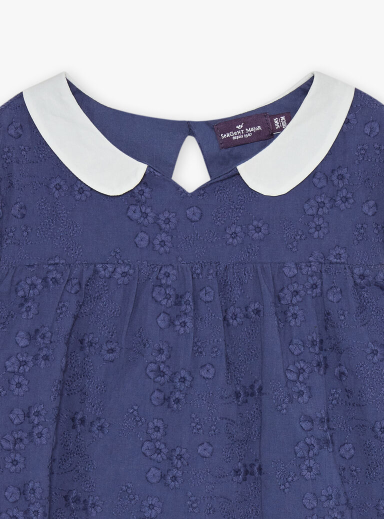 Blouse bleu marine à broderies fleuries