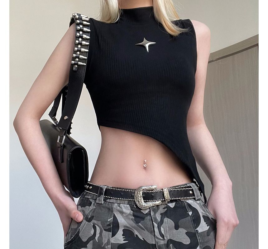 Honey River - Mouwloze crop top met col en sterlogo