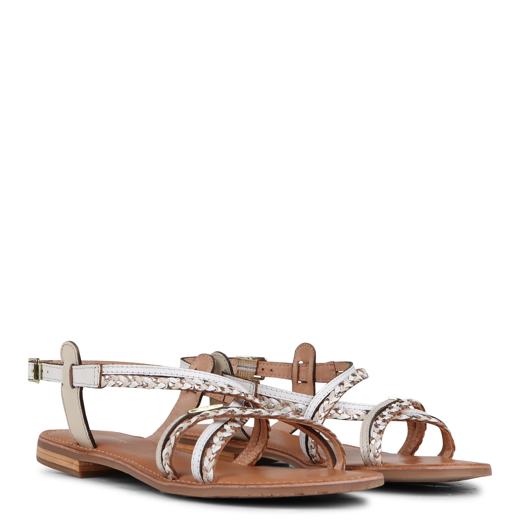 HOMONGO - Sandales plates en cuir| Beige