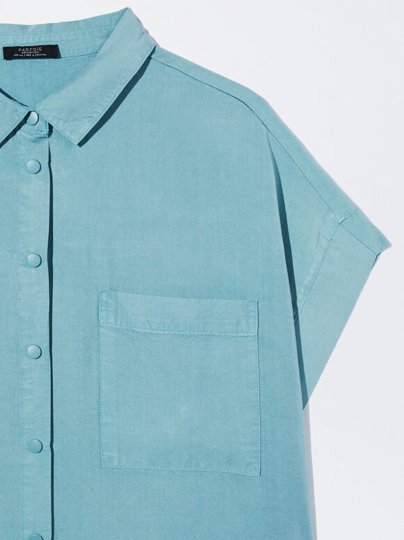 Vestido camisa em lyocell - Azul