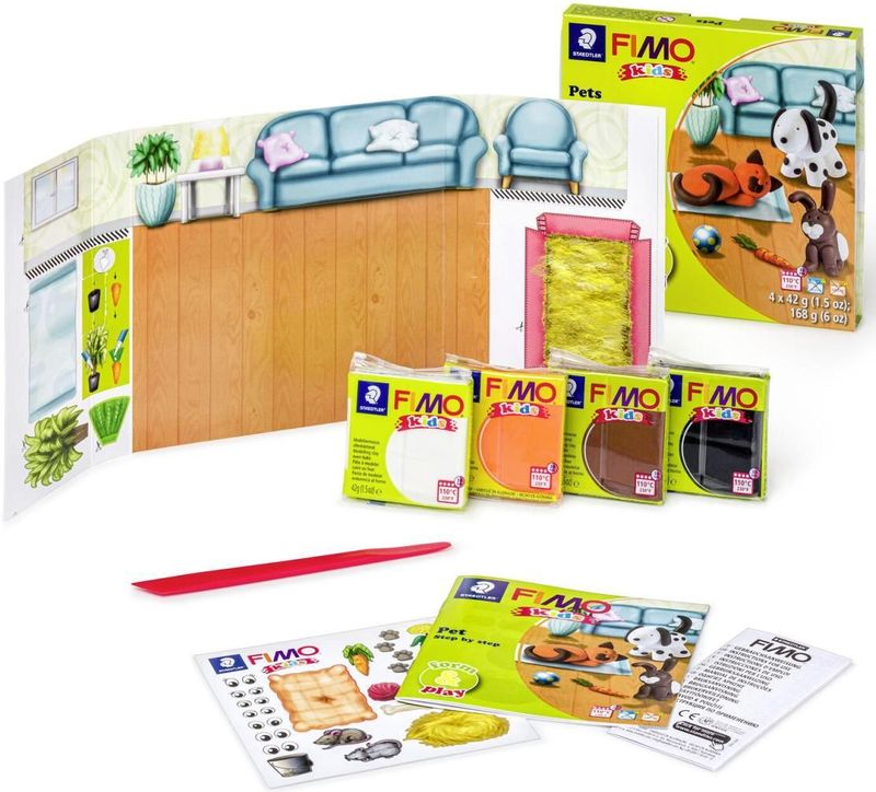 FIMO - Kids 8034 - Ovenhardende Boetseerklei - Huisdieren - 4 Blokjes van 42 g