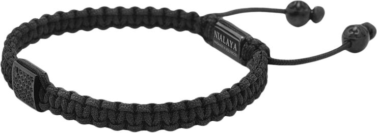 Nialaya Men's Black String Bracelet with Black CZ Flatbead Black