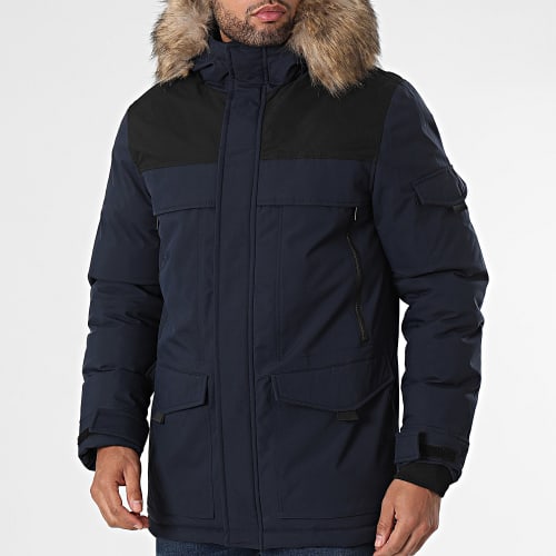 Parka Capuche Fourrure Bleu Marine
