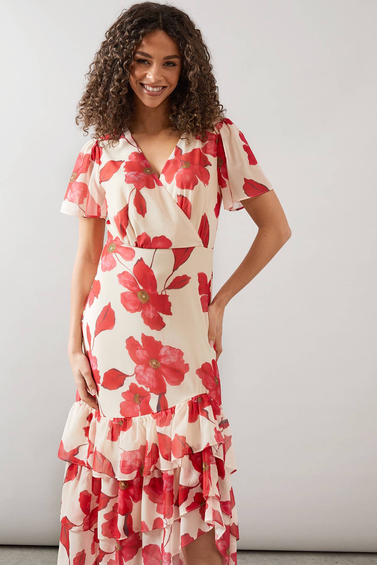 Wallis Robe Longue En Mousseline À Ourlet À Volants Floraux