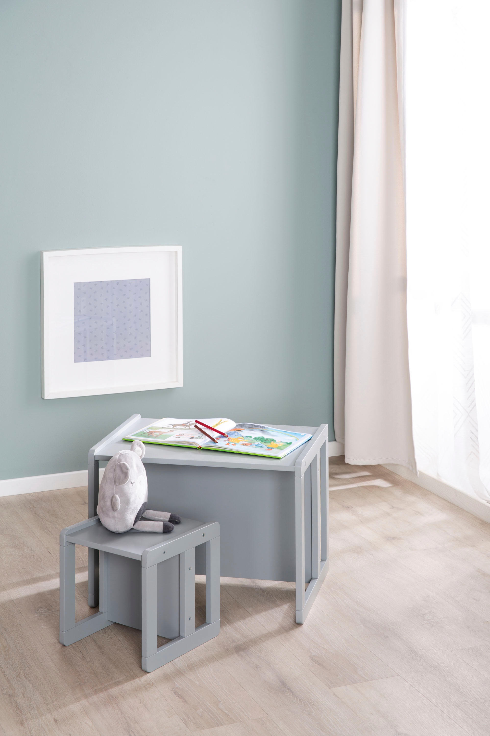 roba® Kindersitzgruppe »3in1, grau« als Wendehocker mit 3 verschiedenen Höhen verwendbar