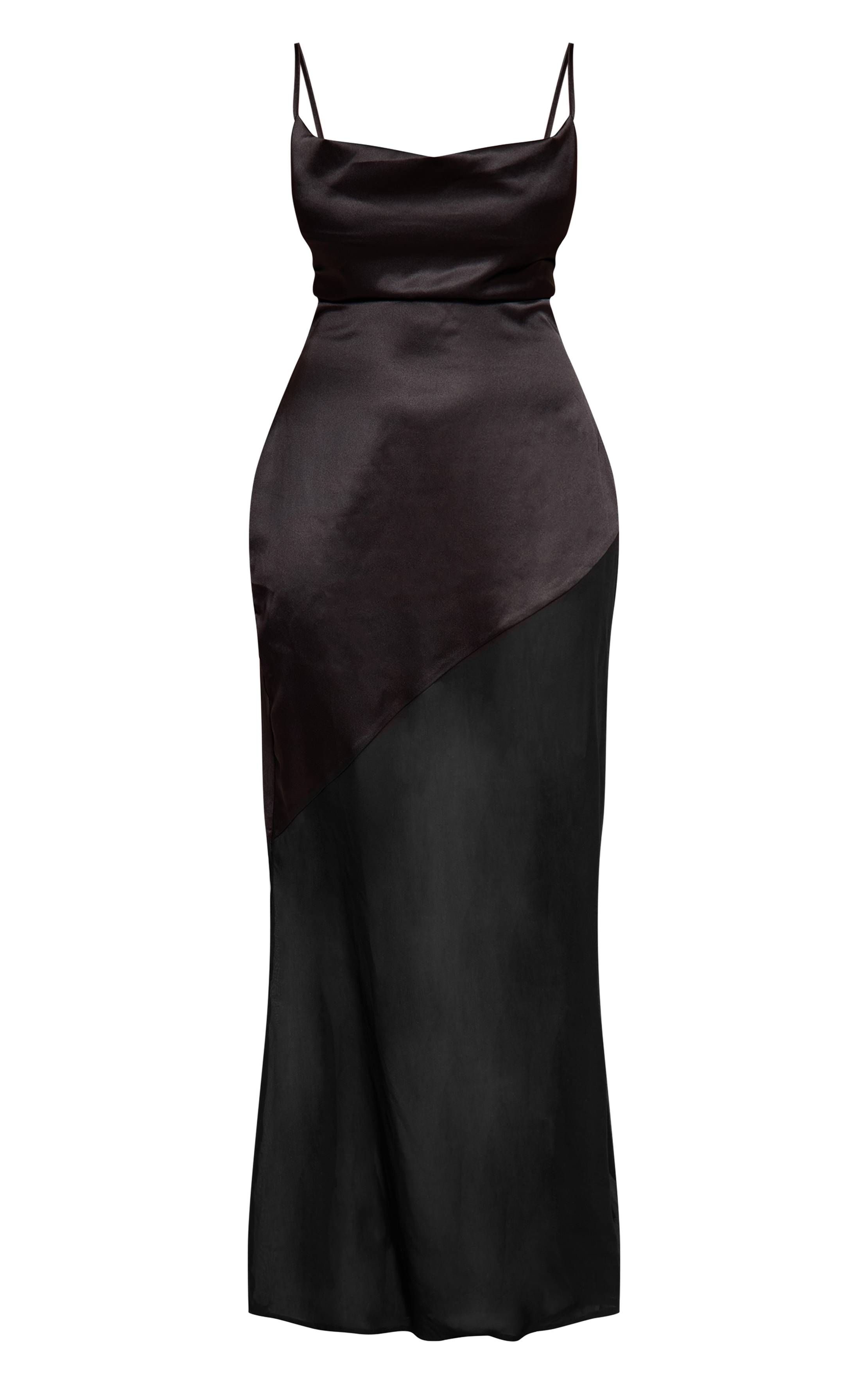 Noir Robe Maxi Shape En Satin À Col Bénitier Et Ourlet Asymétrique En Mousseline