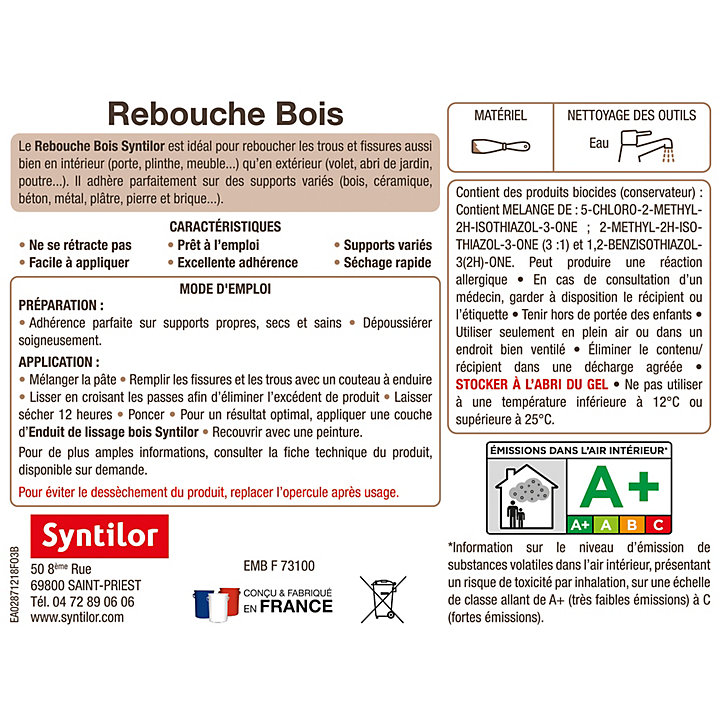 Rebouche bois intérieur et extérieur Syntilor 500g