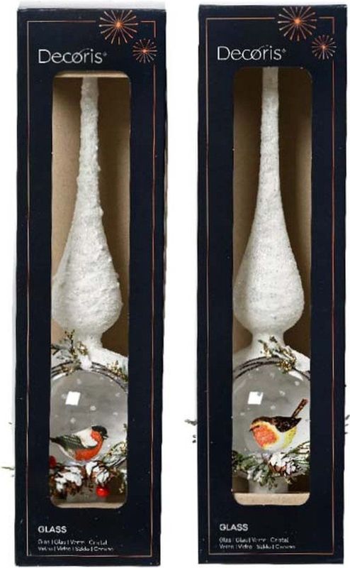 Decoris - Piek Vogels van Glas - Wit - Dia 8 cm x 31 cm