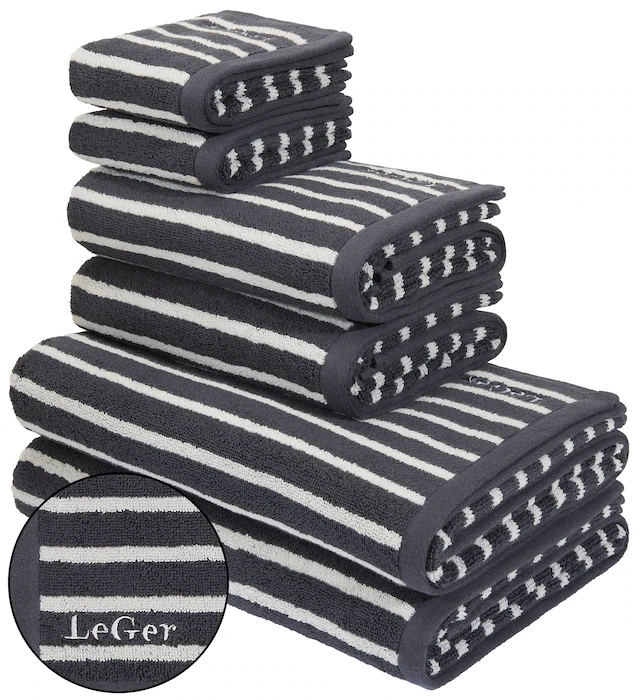 LeGer Home by Lena Gercke Handtuch Set »Tamsin, Duschtücher, Handtücher, Gästetücher, Premium 500 gr/m²« Set 6 Stk. Frottier mit Logostikerei, 100% Baumwolle, gestreift, weich, 5 Jahre Garantie