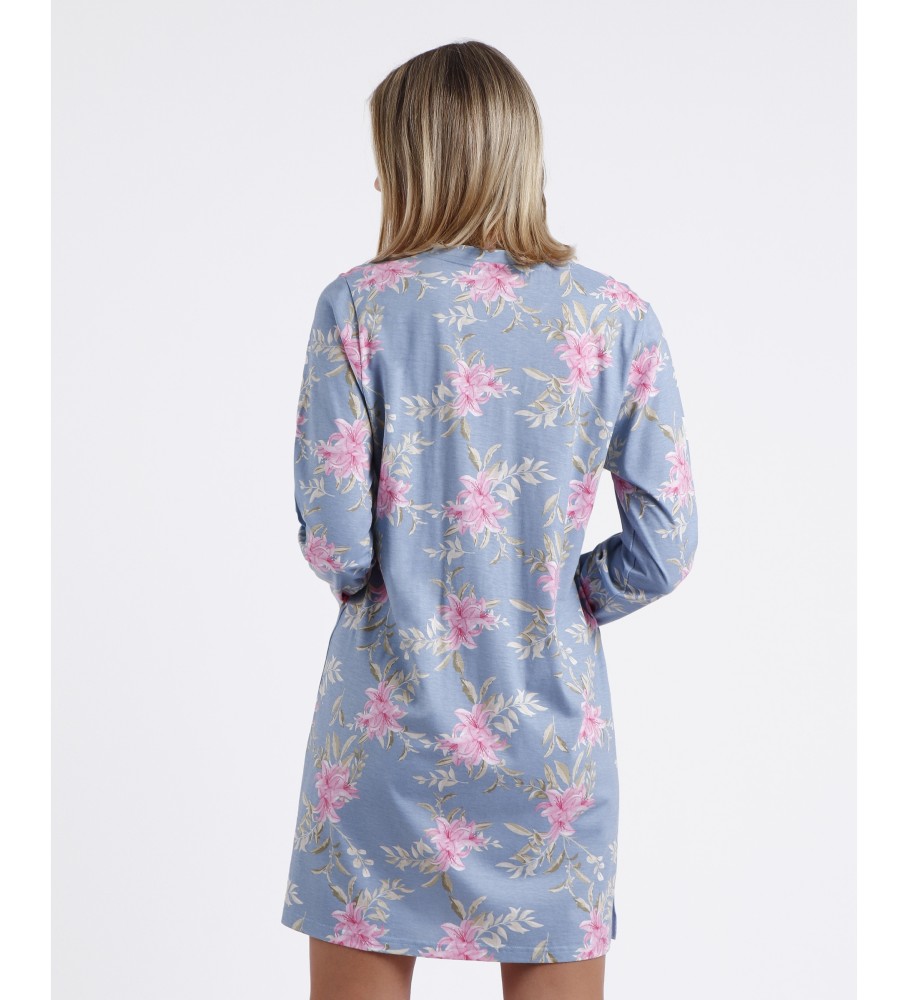 Camisa de manga comprida Admas com flores rosa e azul