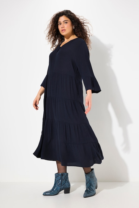 Kleid, A-Linie, Tunika-Ausschnitt, 3/4-Volantarm